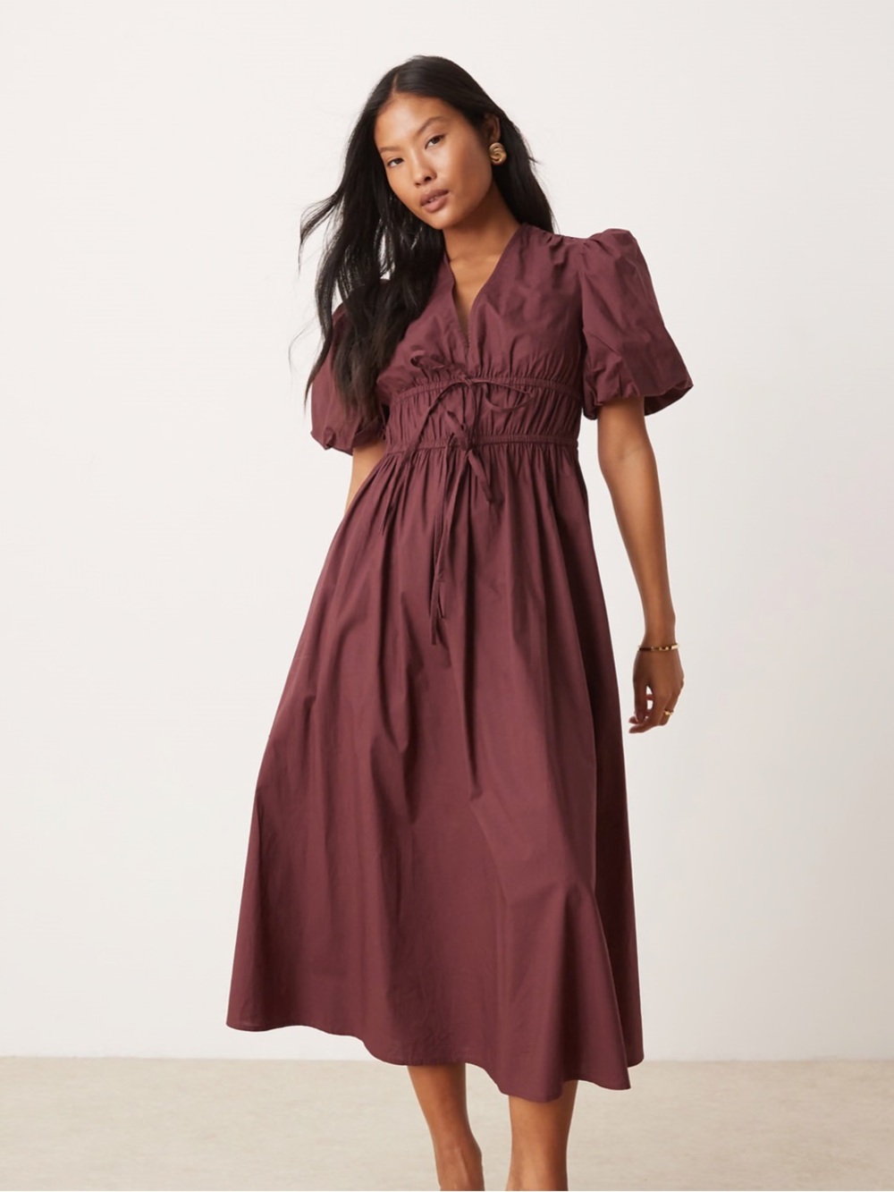 ASOS plum Puff-Sleeve Midi Dress